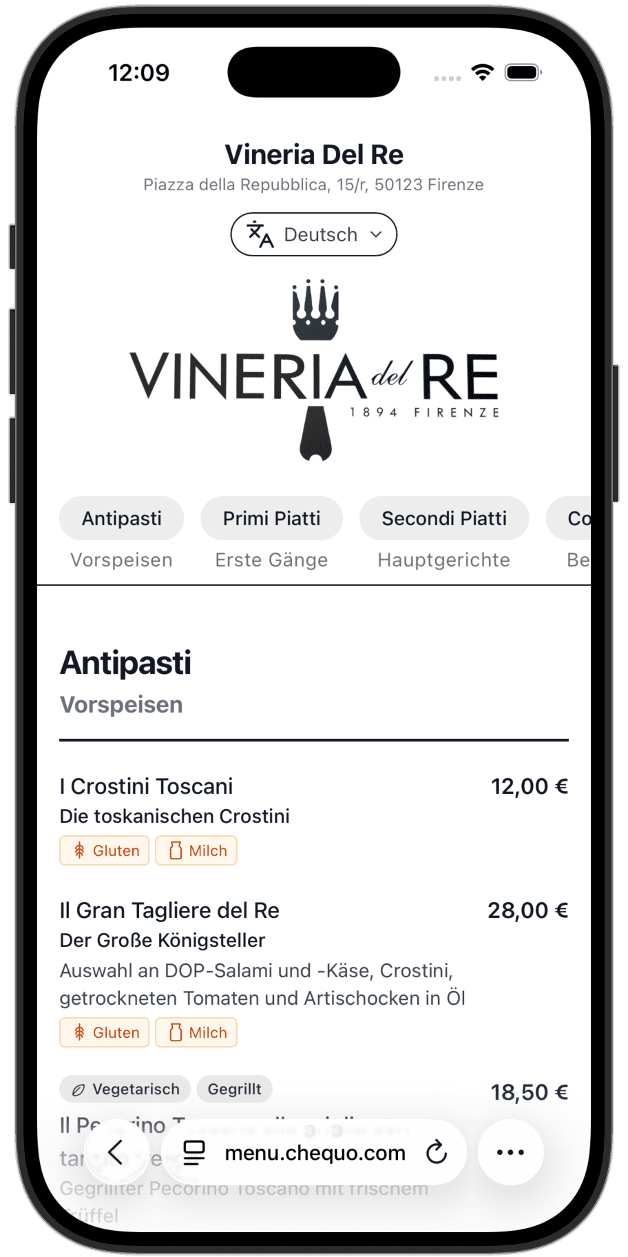 Vineria del Re QR menu preview